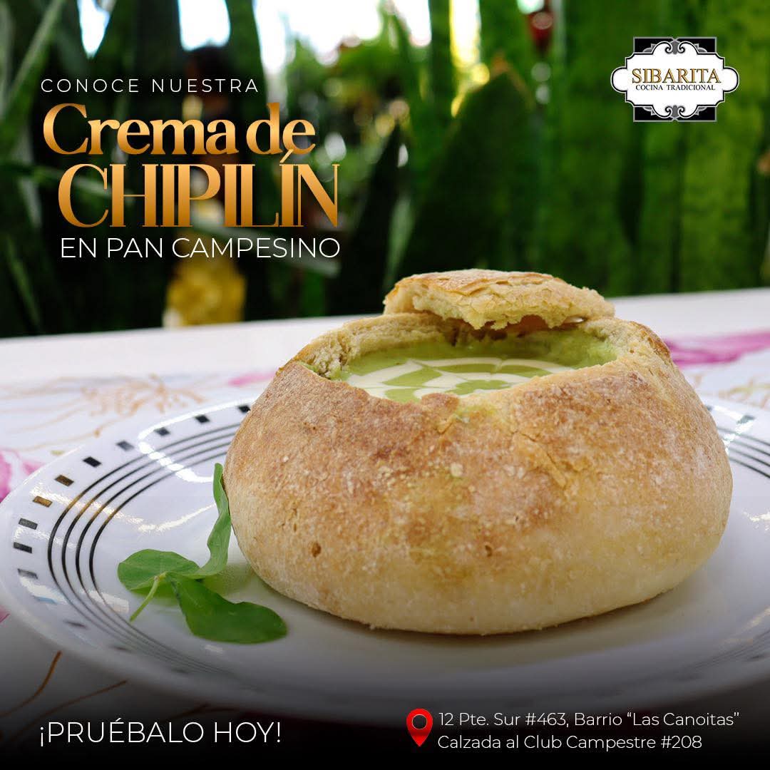 Crema de chipilín en pan campesino, Sibarita Restaurante